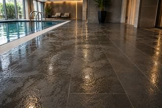 Anti-slip treatment being applied to a tiled floor