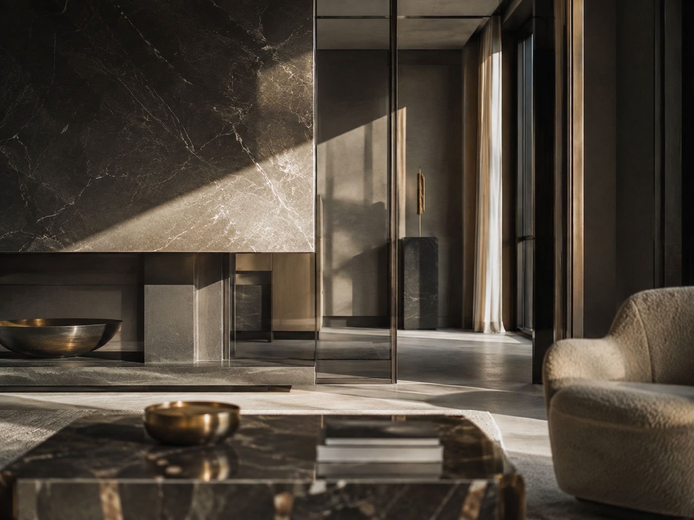 Restored Crema Marfil marble hotel lobby floor with a mirror finish
