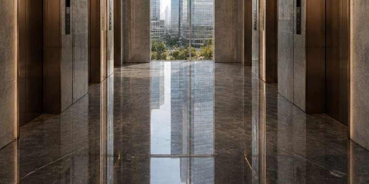 Commercial building entrance foyer with polished floor